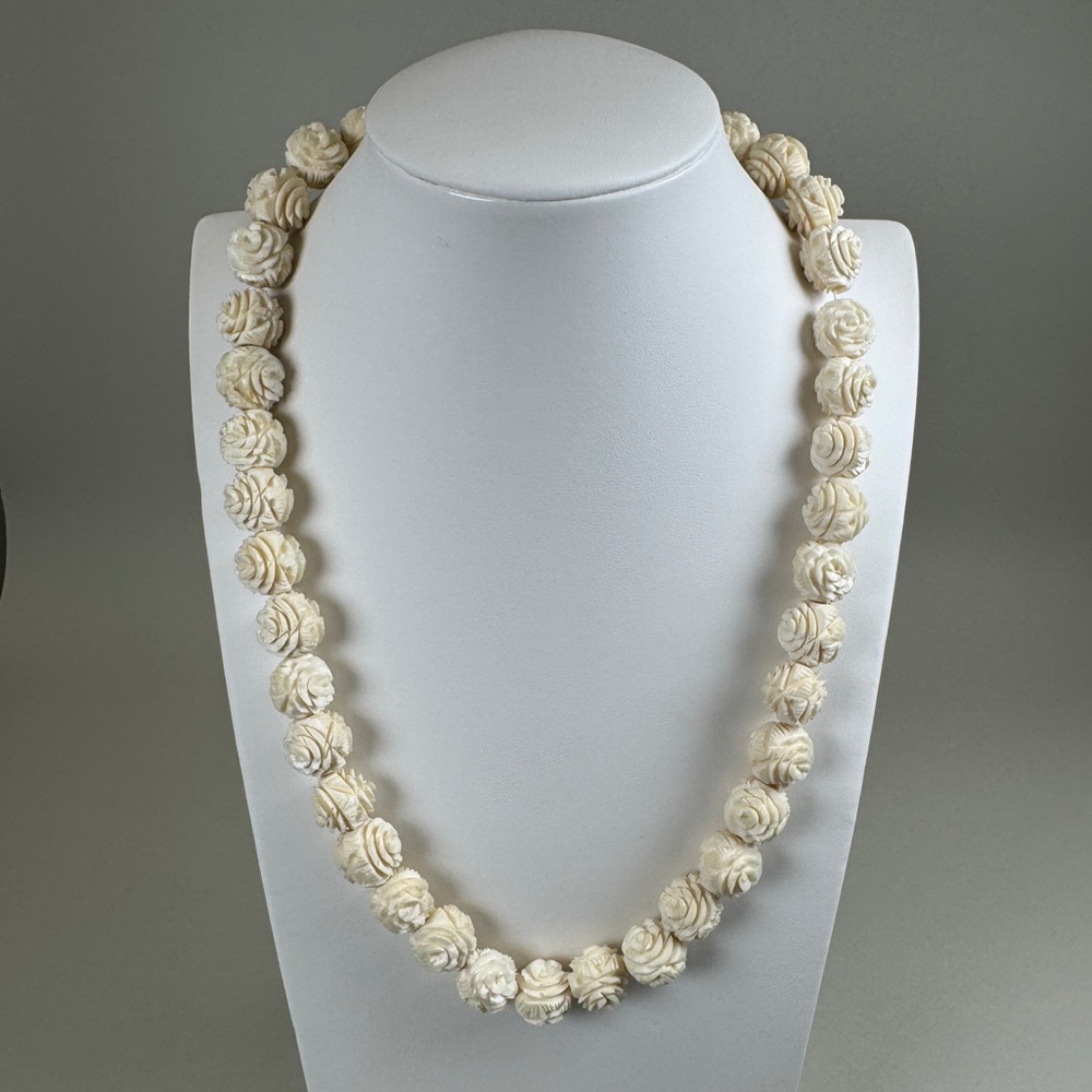 Vintage Bone Carved Beaded Necklace